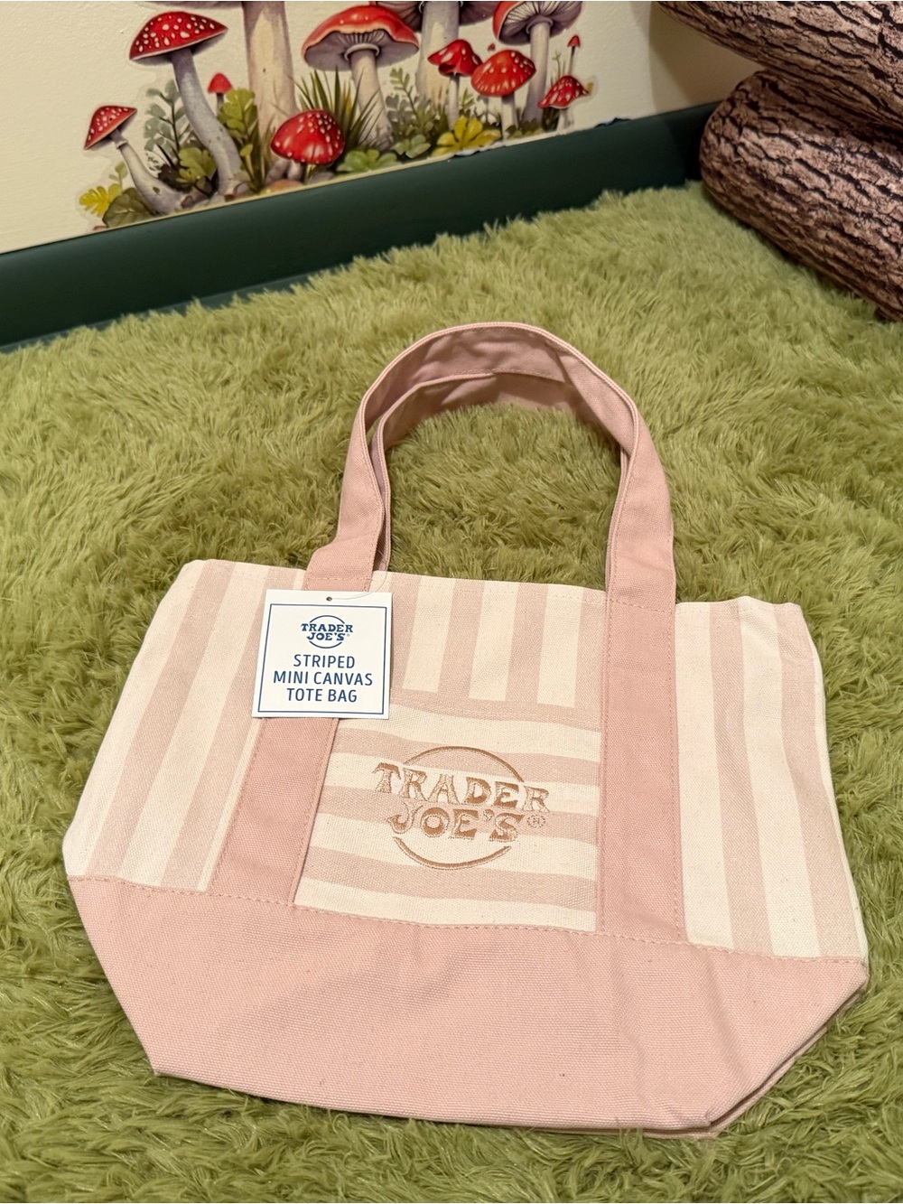 Trader Joe’s Fawn Striped Mini Canvas Tote Bag NWT